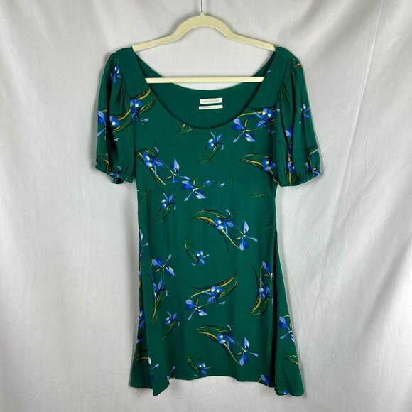 Urban Outfitters Epiphany Dress Women Small Green Mini Floral Iris Short Sleeves - Picture 3 of 10